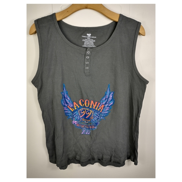 Vance Biker Wear Tops - Womens Biker Tank Top Gray 2XL Laconia Motorcycle Week 2022 NH Ribbed Snaps